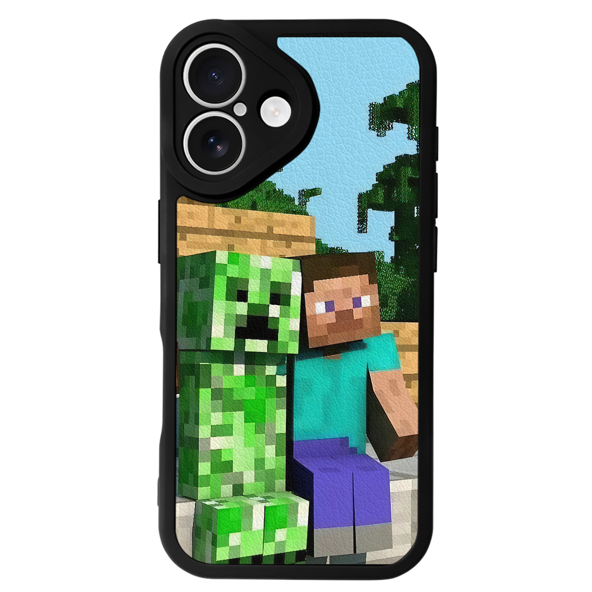 （画像用） マインクラフト ブロックの世界 Minecraft MC Block world 【iPhone 16シリーズ対応】シリコンスマホケース（レザー調） 材質：シリコン